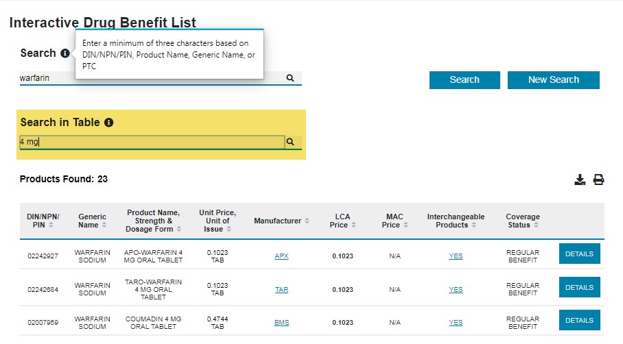 screenshot of search in table highlighted